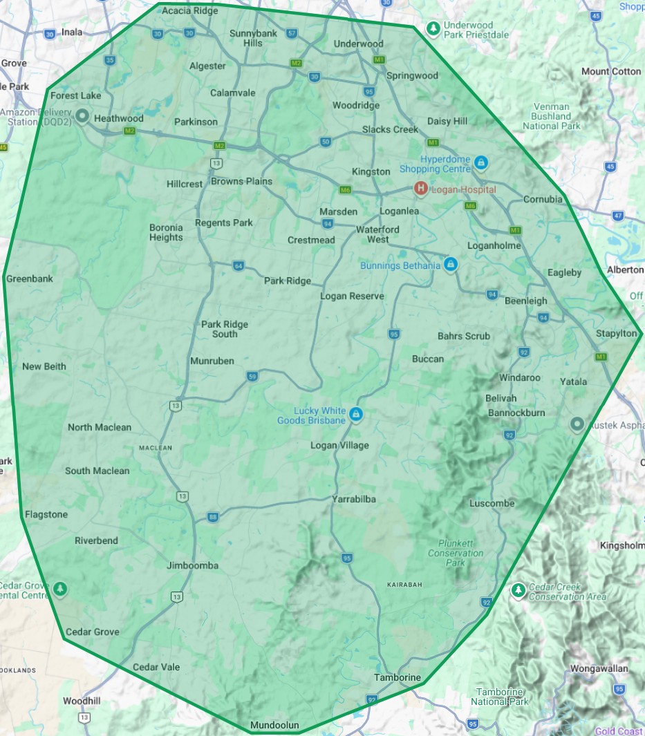 Owner-supplied service-area map outlining regular Logan coverage.